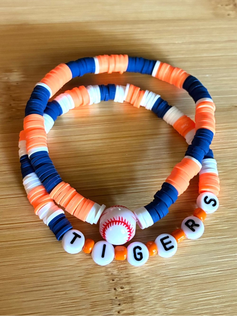 Tigers Baseball Beaded Stretch Bracelet Set - Orange, Navy & White
